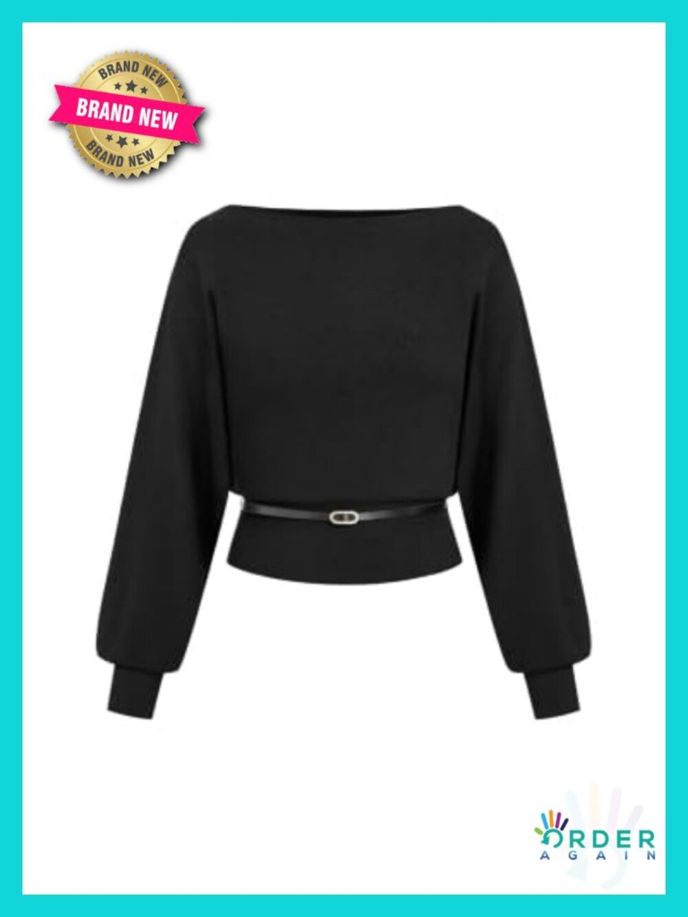 CIDER Cropped Knit Sweater Boat Neck Belted Pullover